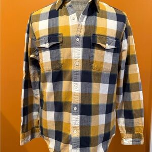 J. Crew Men's Checkered Shirt in Mustard, Navy, and White